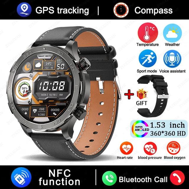 2025 New Bluetooth Call Smart Watch for Men – 1.53" AMOLED HD Screen, Heart Rate Monitor, NFC, GPS, IP68 Waterproof, Sports Smartwatch