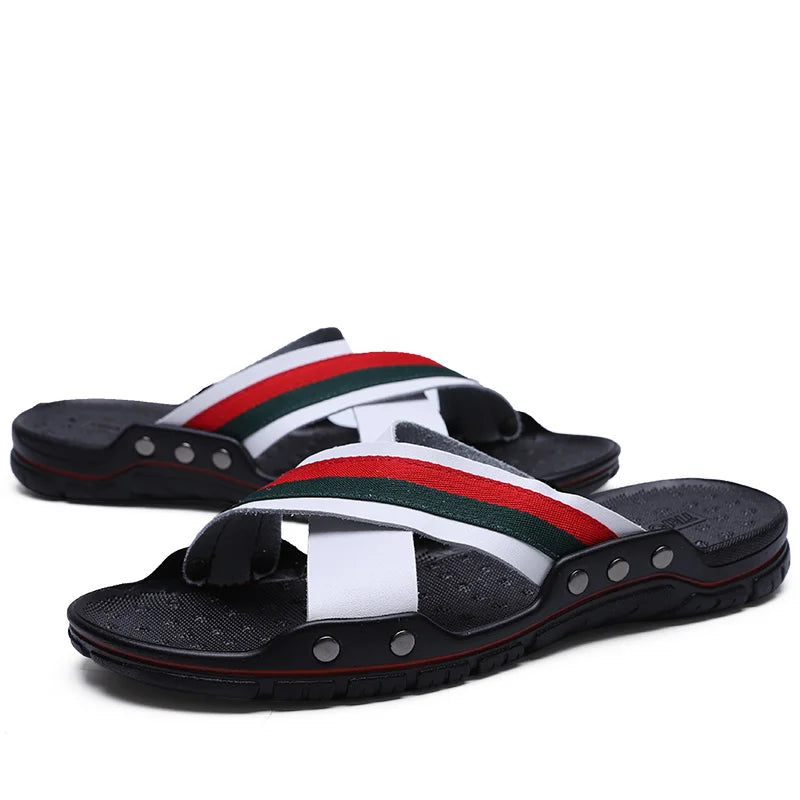 Men's Luxury Leather Sandals – 2024 Fashion Non-Slip Casual Flats & Beach Slippers