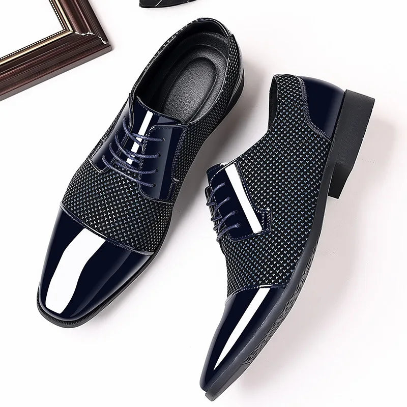 Men's Classic Patent Leather Oxford Shoes – Lace-Up Formal Dress Shoes for Weddings & Parties