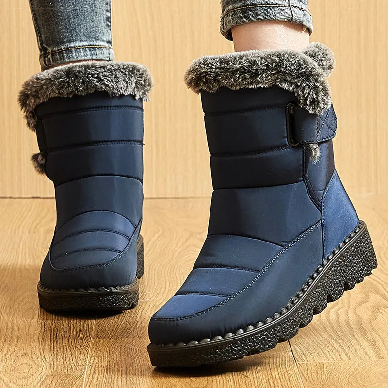 Women's Winter Snow Boots 2025 - Low Heels, Waterproof Fur-Lined Ankle Boots