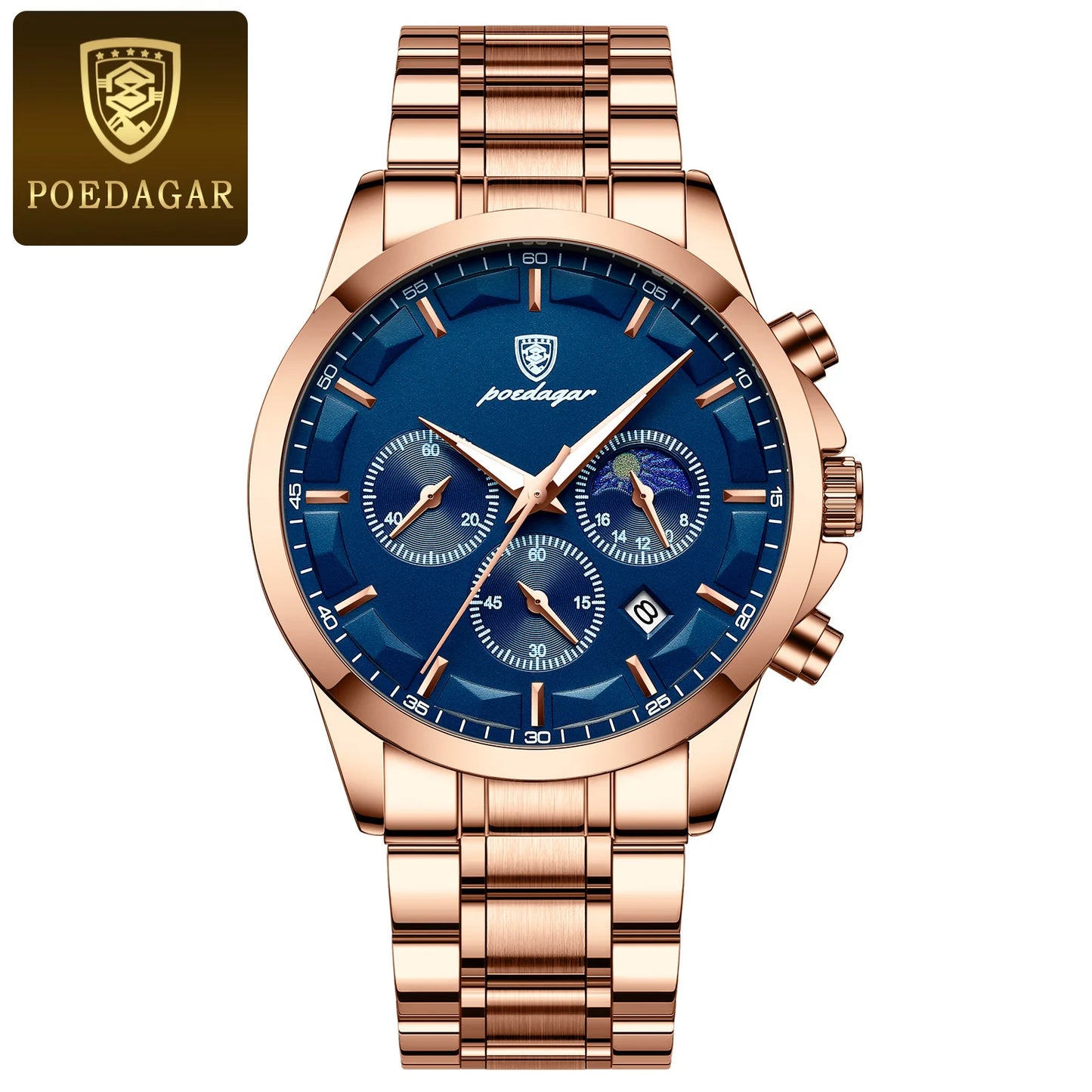 POEDAGAR Men's Luxury Sports Quartz Watch - Waterproof Chronograph with Luminous Hands & Leather Strap