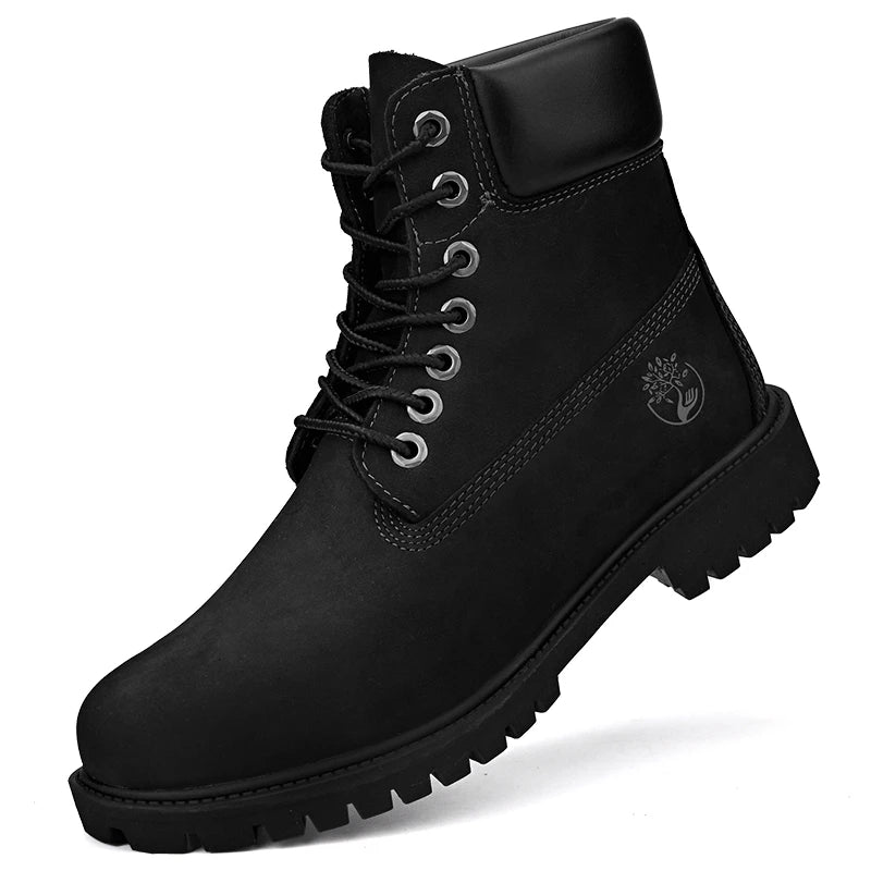 Men's High-Top Leather Boots – Winter Plush Warm Ankle Shoes, Non-Slip Outdoor Sneakers, Lace-Up Fashion Boots for Men