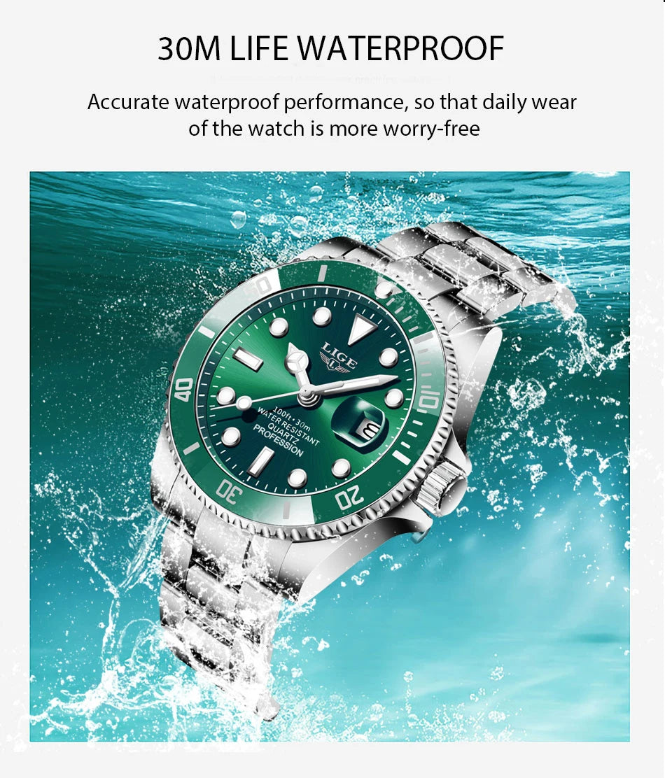 LIGE Luxury Men's Diver Watch - 30ATM Waterproof Quartz Wristwatch with Date Function | Stylish & Durable Sport Watch