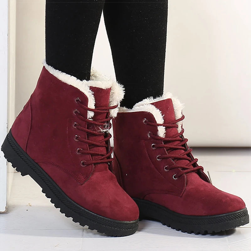 Women's Winter Ankle Boots - Low Heels with Fur for Warmth