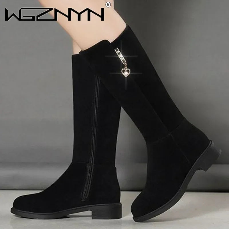 2025 Women’s Warm Plush Snow Boots - Flat Casual Winter Shoes with Side Zipper