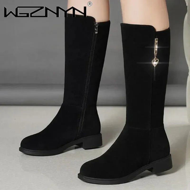 2025 Women’s Warm Plush Snow Boots - Flat Casual Winter Shoes with Side Zipper