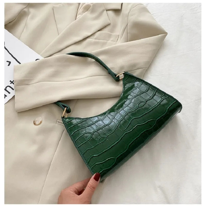 Fashion Exquisite Retro Crocodile Pattern Leather Tote – Women’s Casual Shoulder Bag with Chain Handle