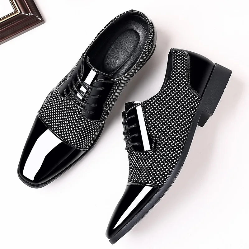 Men's Classic Patent Leather Oxford Shoes – Lace-Up Formal Dress Shoes for Weddings & Parties