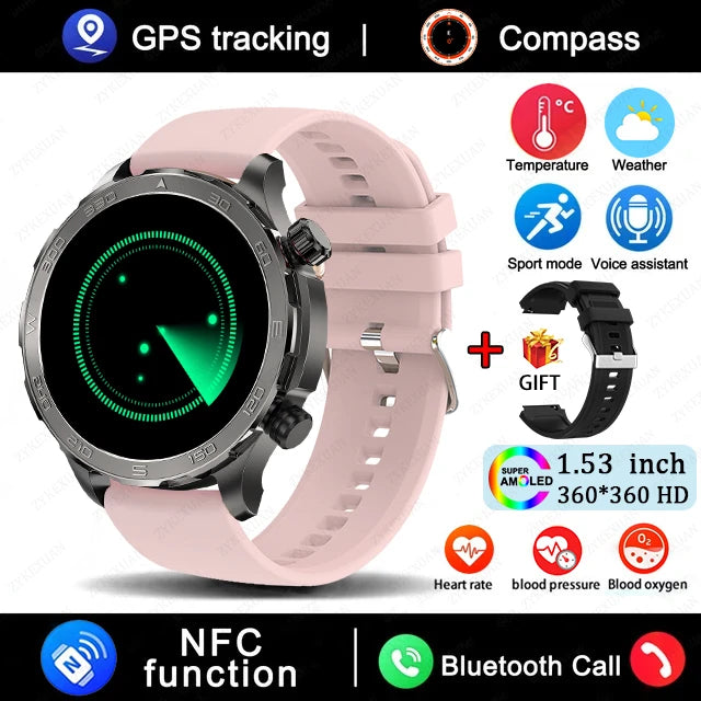 2025 New Bluetooth Call Smart Watch for Men – 1.53" AMOLED HD Screen, Heart Rate Monitor, NFC, GPS, IP68 Waterproof, Sports Smartwatch