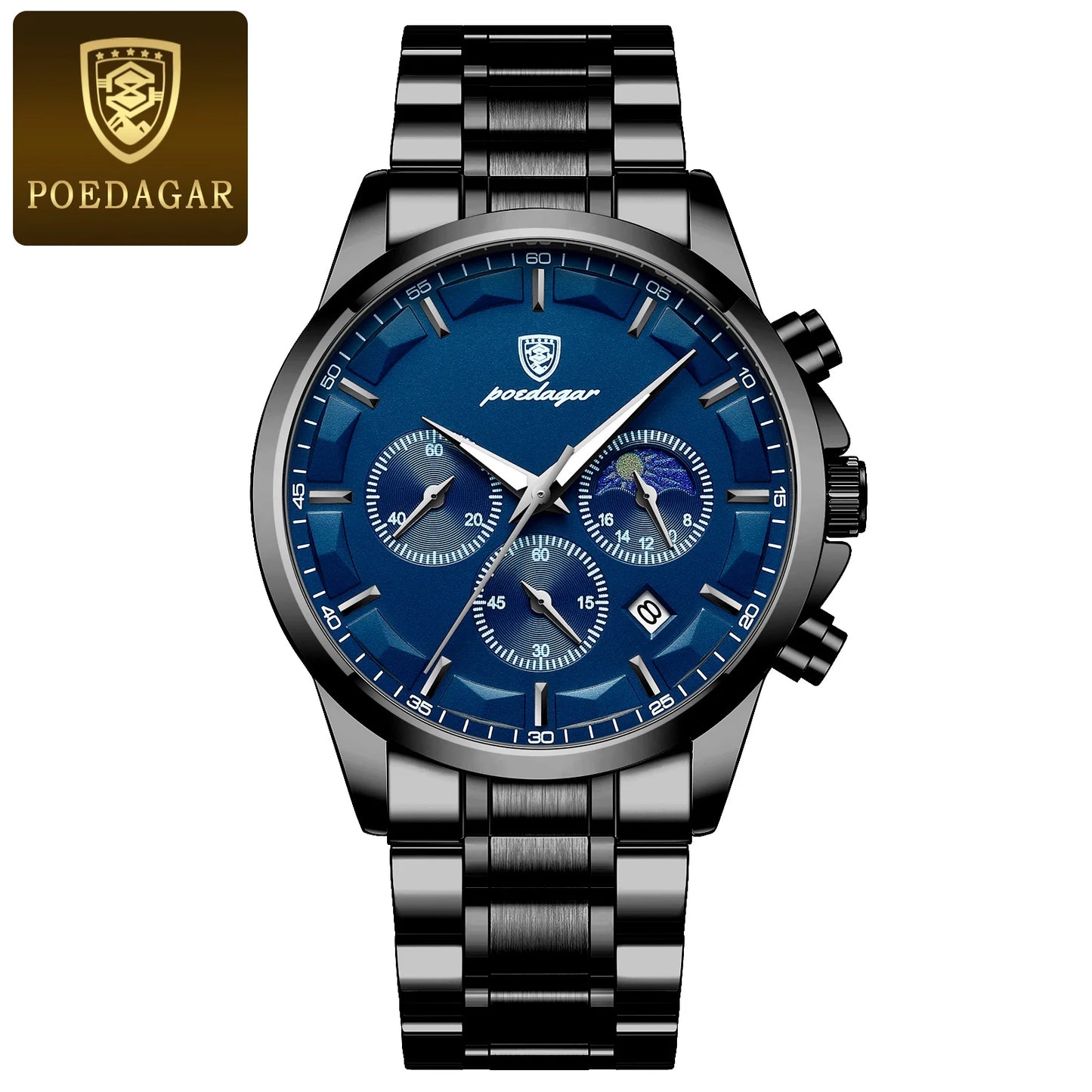 POEDAGAR Men's Luxury Sports Quartz Watch - Waterproof Chronograph with Luminous Hands & Leather Strap