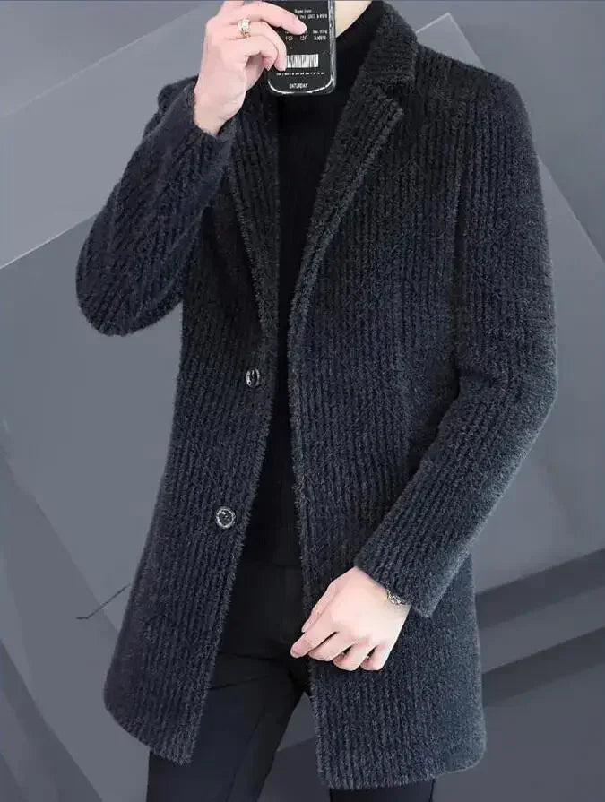 2024 High-end Feel Men Fashion Handsome All Woolen Coat Suit Collar Long Trench Coat Woolen Coat Thick Casual Winter Jacket Men