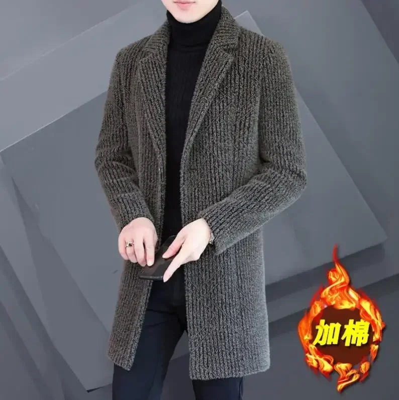 2024 High-end Feel Men Fashion Handsome All Woolen Coat Suit Collar Long Trench Coat Woolen Coat Thick Casual Winter Jacket Men