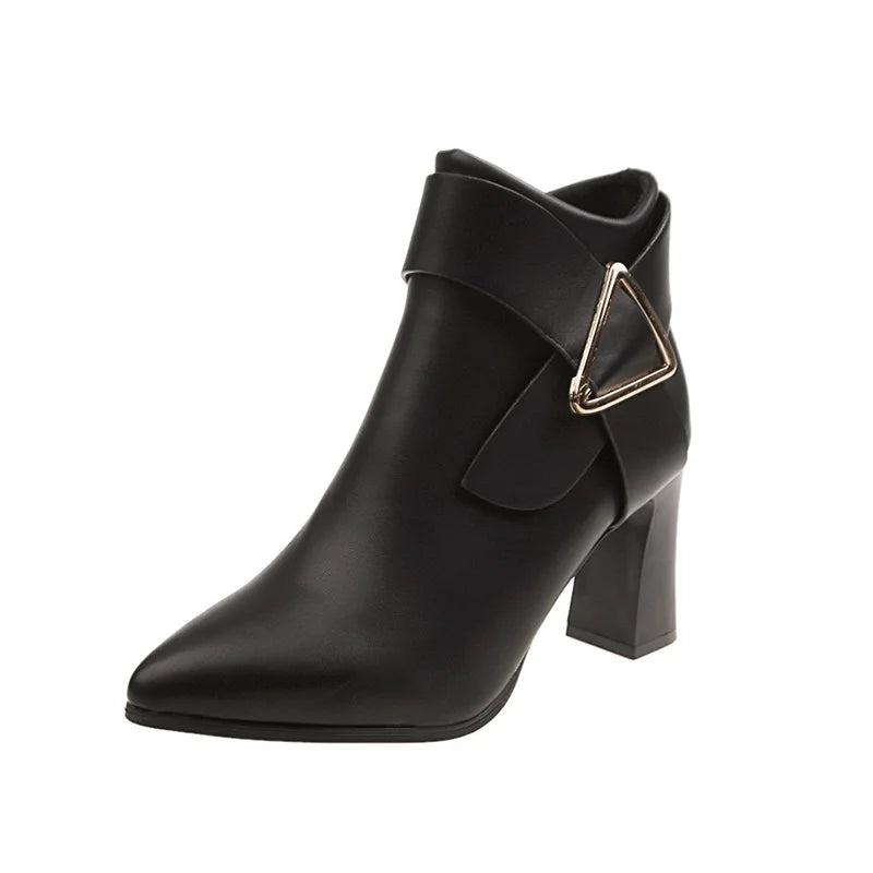 Women’s High Heel Chelsea Ankle Boots - Pointed Toe Leather Boots for Autumn & Winter