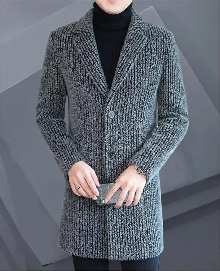 2024 High-end Feel Men Fashion Handsome All Woolen Coat Suit Collar Long Trench Coat Woolen Coat Thick Casual Winter Jacket Men