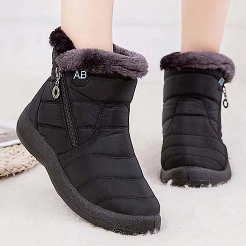 Women's Waterproof Winter Boots - Soft Fur Snow Boots with Zipper