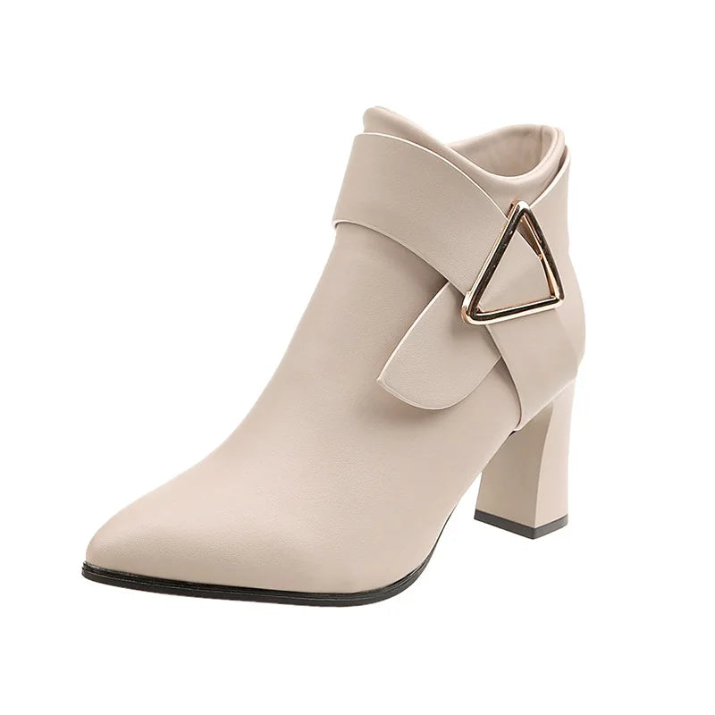 Women’s High Heel Chelsea Ankle Boots - Pointed Toe Leather Boots for Autumn & Winter