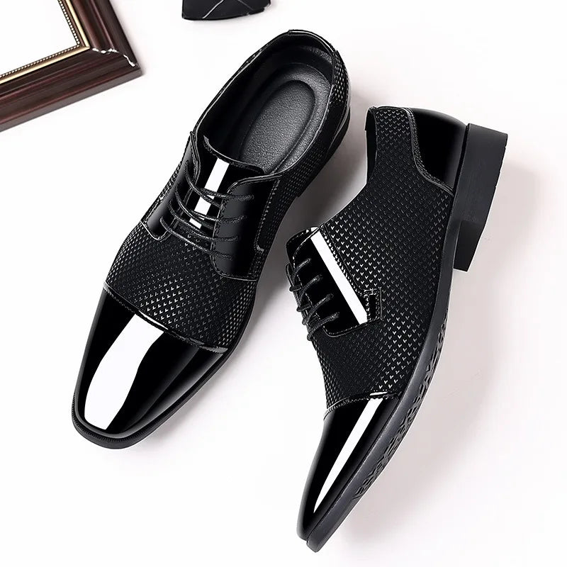 Men's Classic Patent Leather Oxford Shoes – Lace-Up Formal Dress Shoes for Weddings & Parties