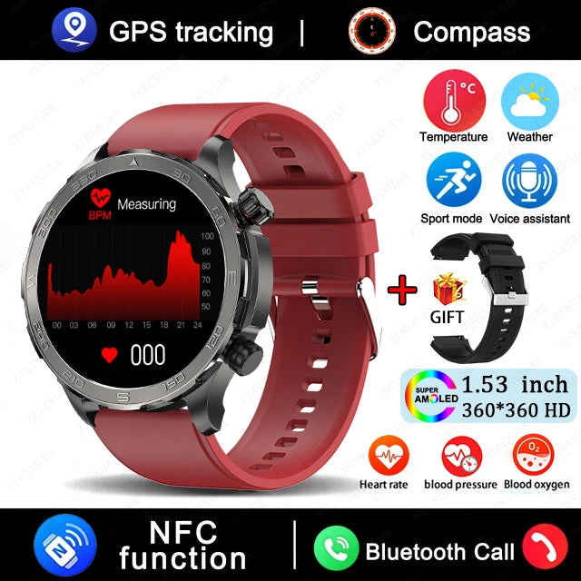 2025 New Bluetooth Call Smart Watch for Men – 1.53" AMOLED HD Screen, Heart Rate Monitor, NFC, GPS, IP68 Waterproof, Sports Smartwatch