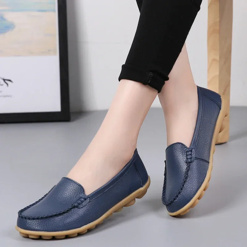 Women's Ballet Flats – Cut-Out Leather Breathable Moccasins, Casual Ballerina Boat Shoes