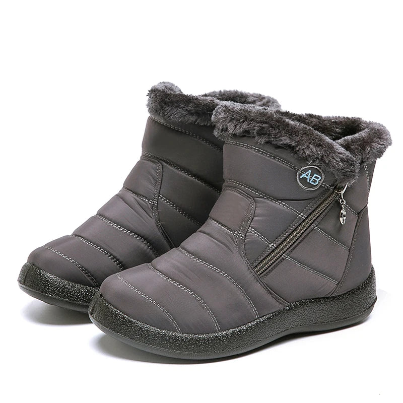 Women's Waterproof Winter Boots - Soft Fur Snow Boots with Zipper