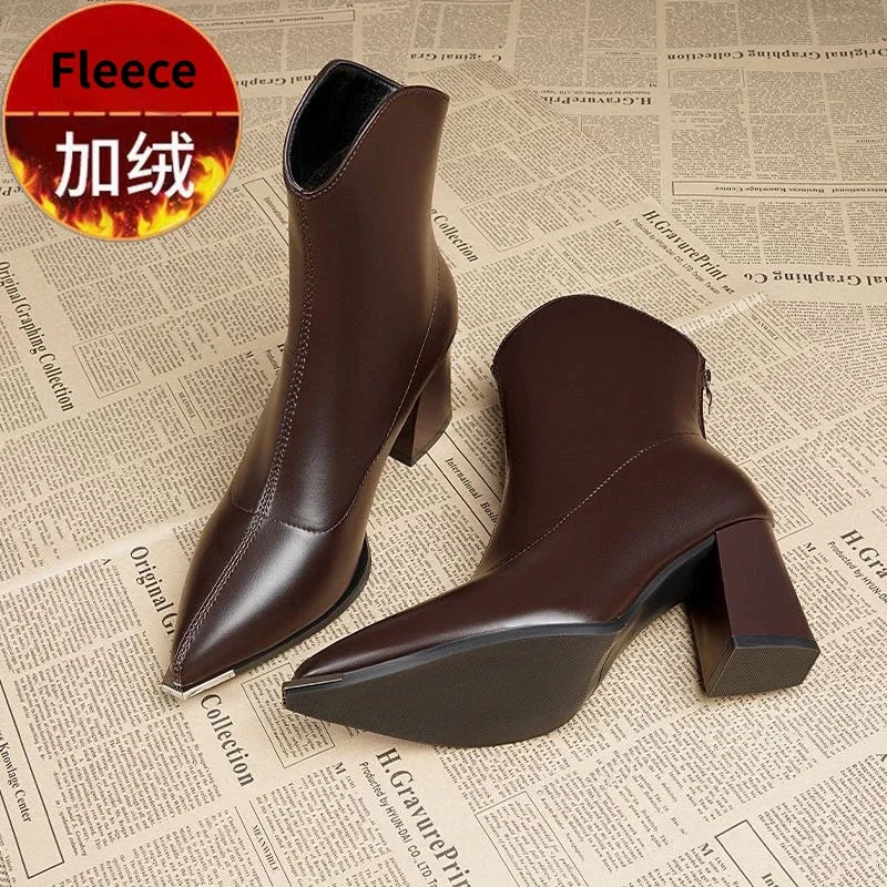 2025 Winter High Heels Women’s Luxury Chunky Ankle Chelsea Boots - Pointed Toe Zipper Goth Pumps