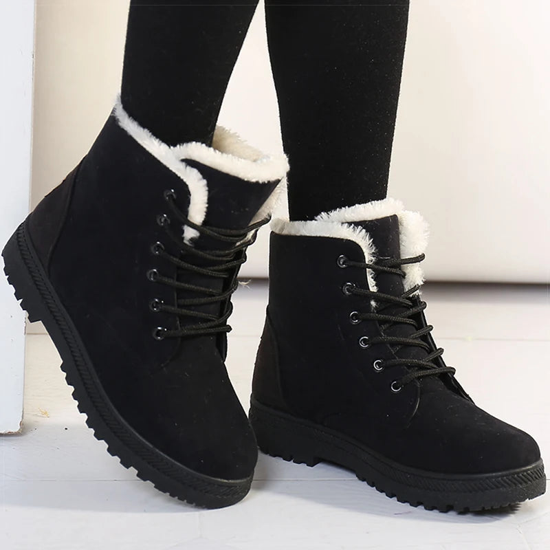 Women's Winter Ankle Boots - Low Heels with Fur for Warmth