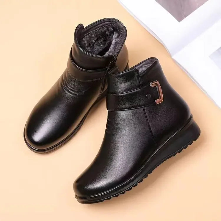 Women’s Plush Ankle Boots - Flat Soled Retro Zipper Snow Boots for Autumn/Winter