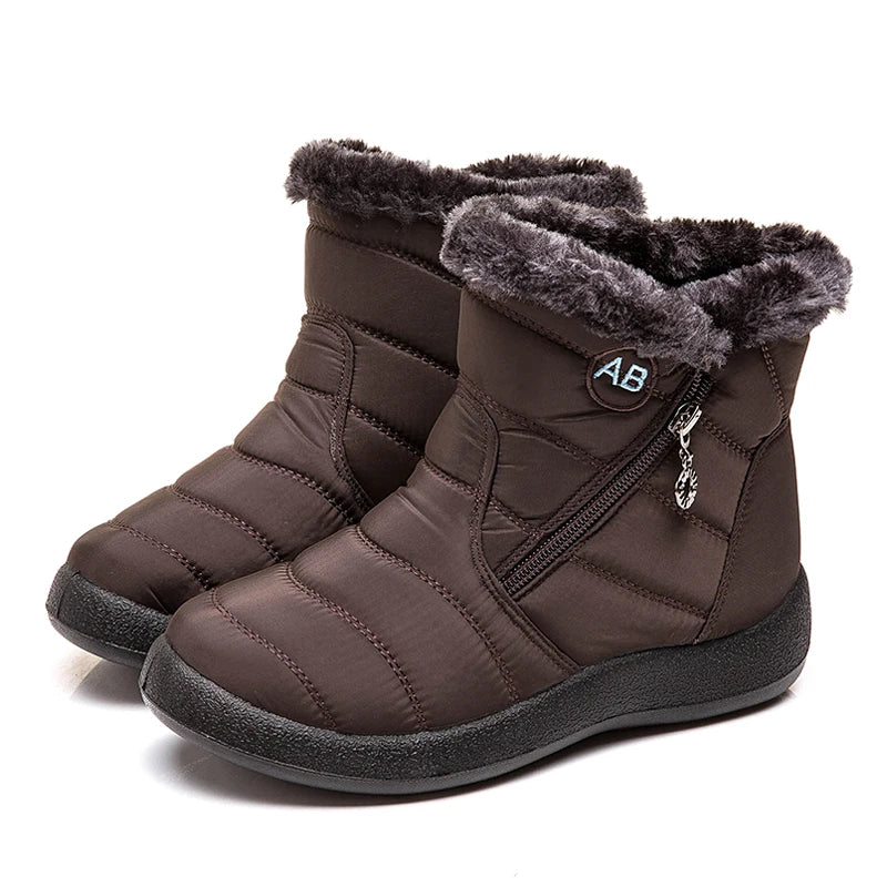 Women's Waterproof Winter Boots - Soft Fur Snow Boots with Zipper