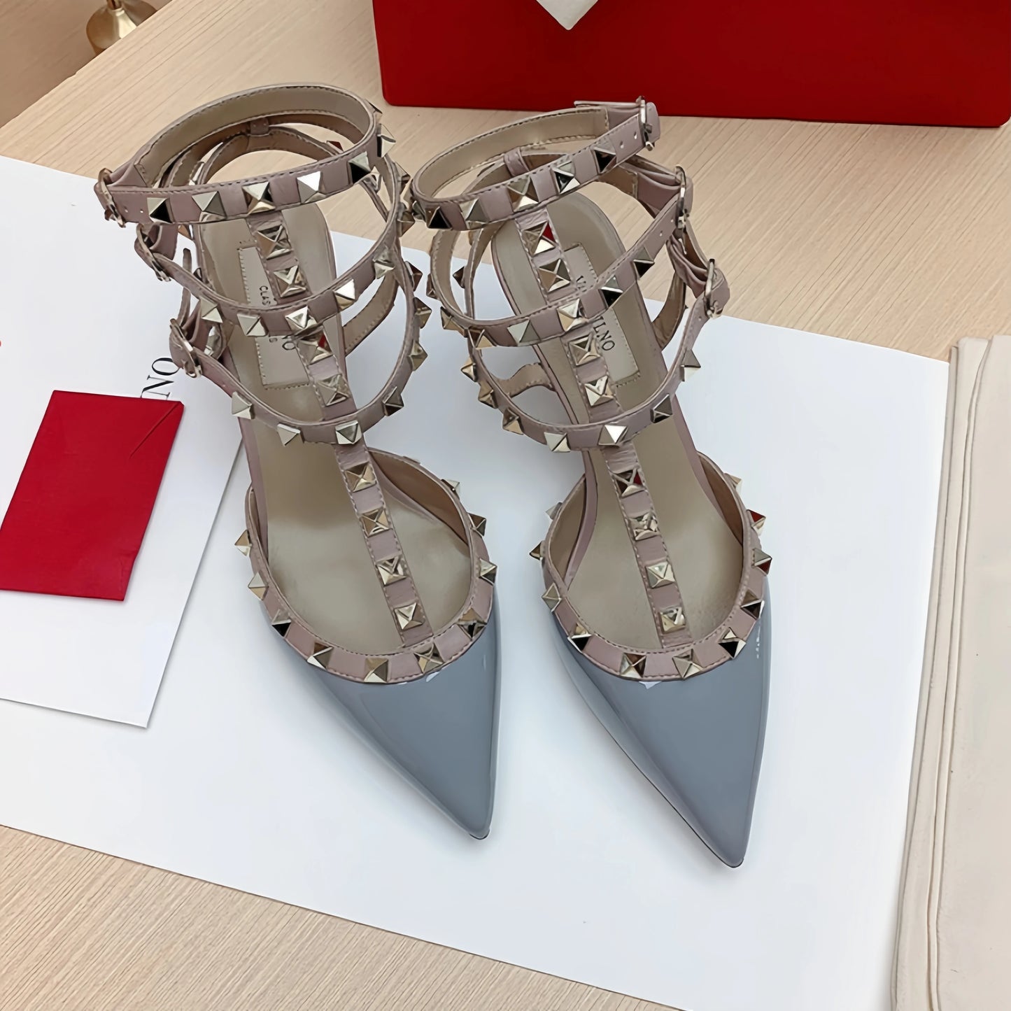 Luxury Women’s Heeled Sandals – 2024 Summer Gladiator Sandals with Rivet Details, Pointed Toe High Heel Designer Party Shoes