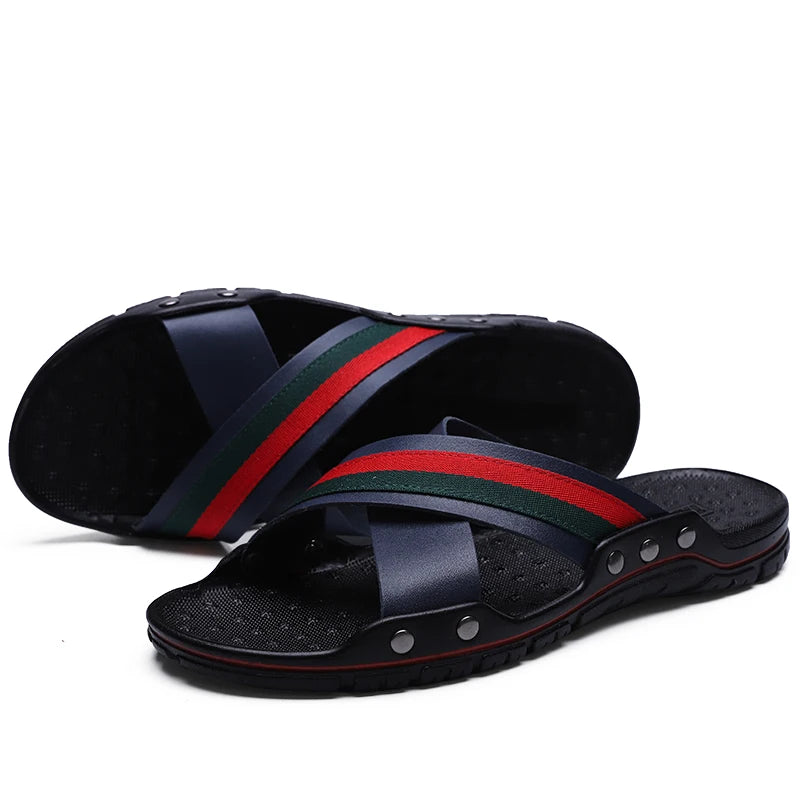 Men's Luxury Leather Sandals – 2024 Fashion Non-Slip Casual Flats & Beach Slippers