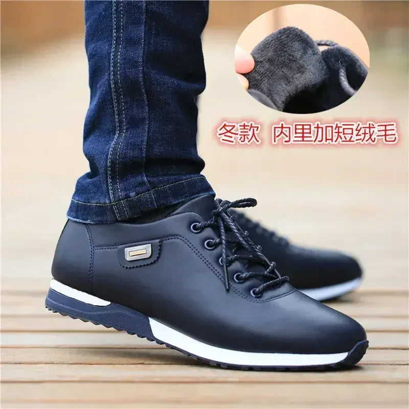 Men's PU Leather Casual Shoes – Warm Business Sneakers for Outdoor & Everyday Wear