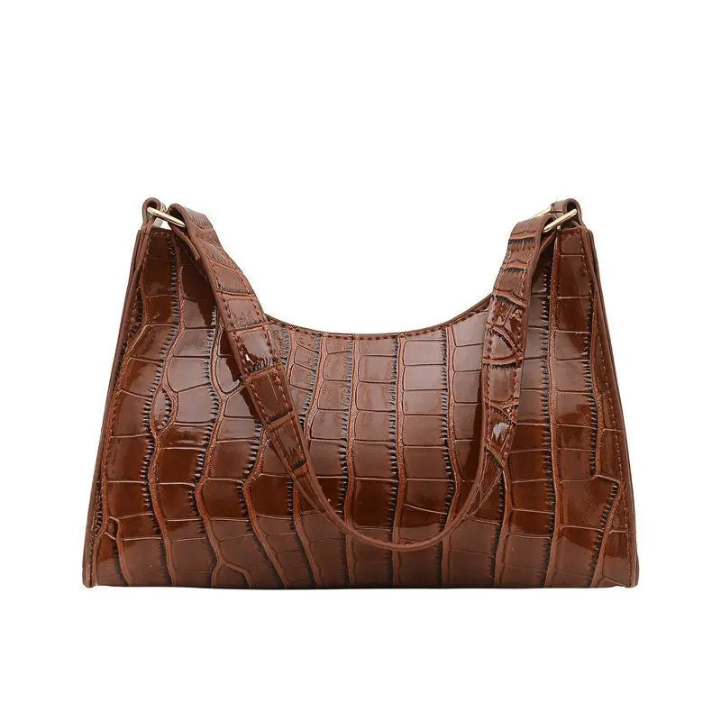 Fashion Exquisite Retro Crocodile Pattern Leather Tote – Women’s Casual Shoulder Bag with Chain Handle