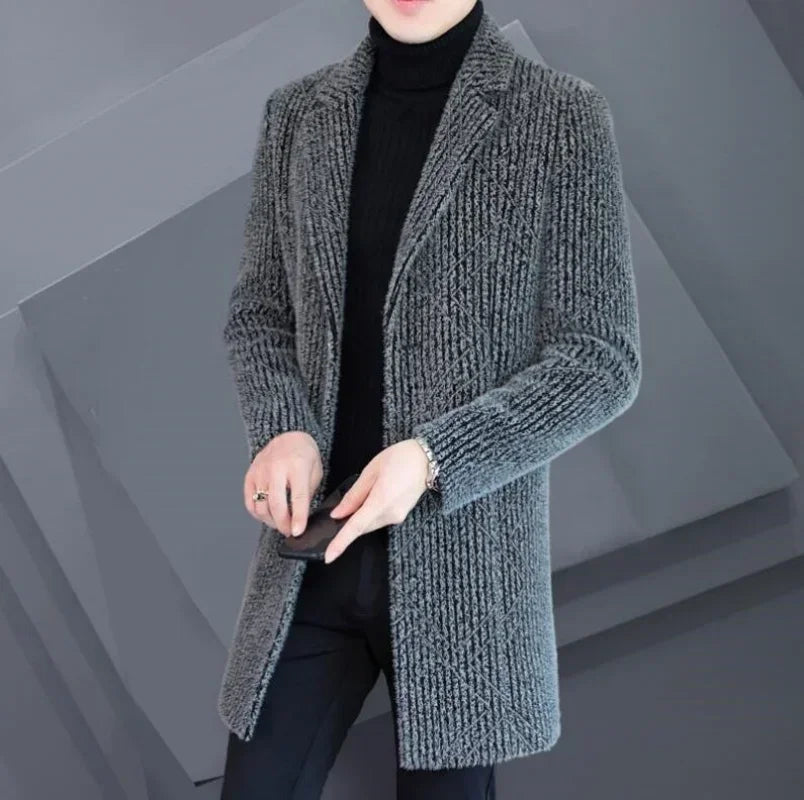 2024 High-end Feel Men Fashion Handsome All Woolen Coat Suit Collar Long Trench Coat Woolen Coat Thick Casual Winter Jacket Men