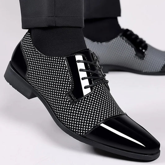 Men's Classic Patent Leather Oxford Shoes – Lace-Up Formal Dress Shoes for Weddings & Parties