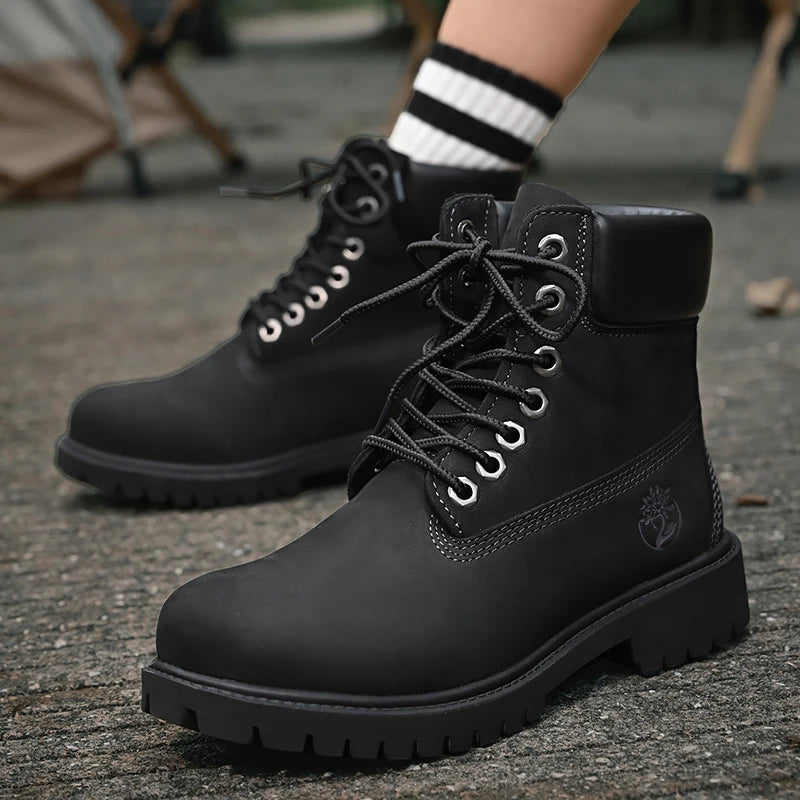 Men's High-Top Leather Boots – Winter Plush Warm Ankle Shoes, Non-Slip Outdoor Sneakers, Lace-Up Fashion Boots for Men