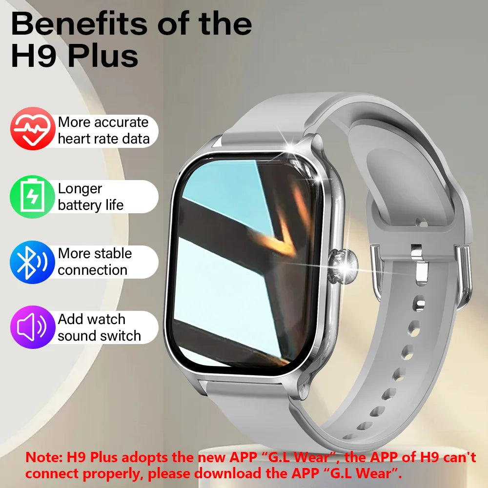 H9 2.01-Inch HD Smartwatch with Bluetooth Call, Fitness Tracking, and DIY Dials for Men & Women