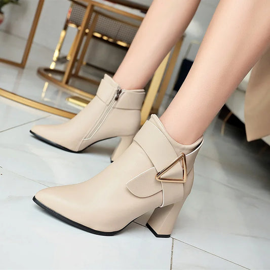 Women’s High Heel Chelsea Ankle Boots - Pointed Toe Leather Boots for Autumn & Winter