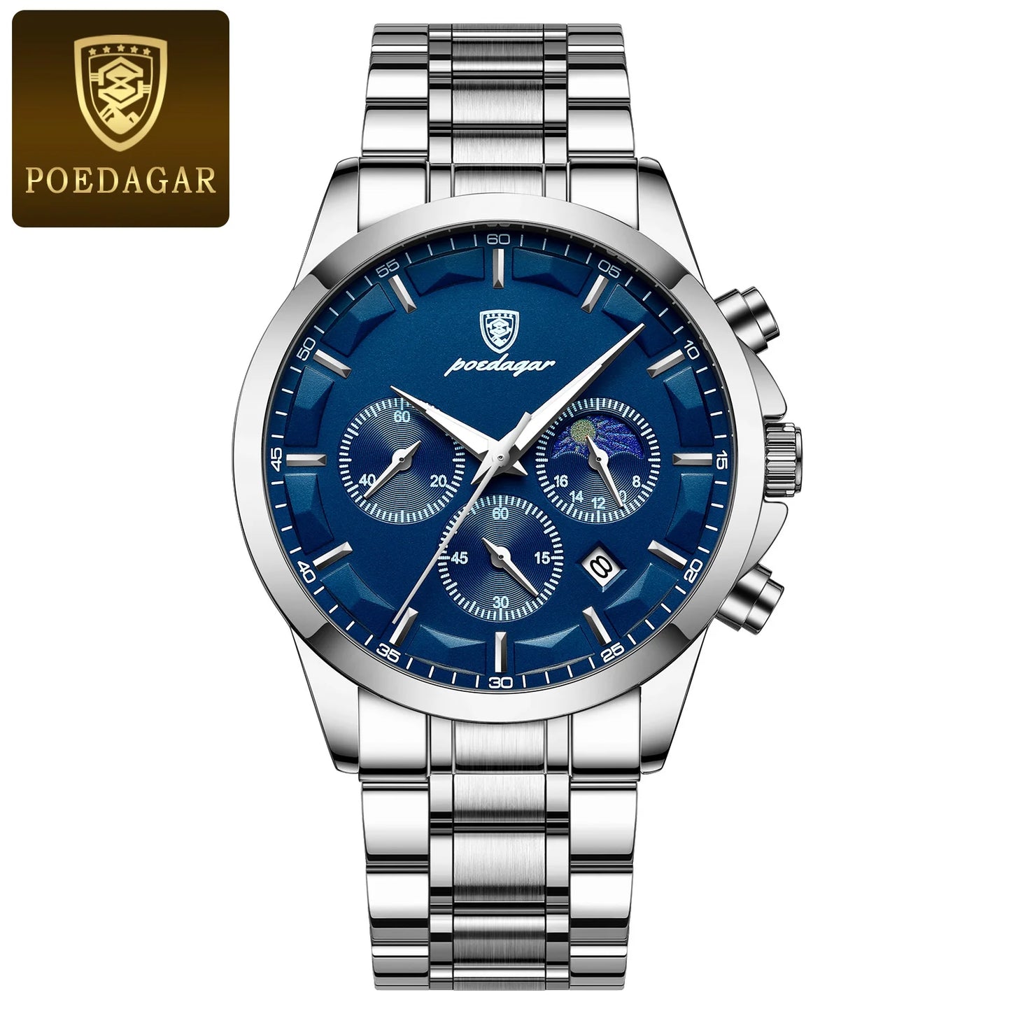 POEDAGAR Men's Luxury Sports Quartz Watch - Waterproof Chronograph with Luminous Hands & Leather Strap