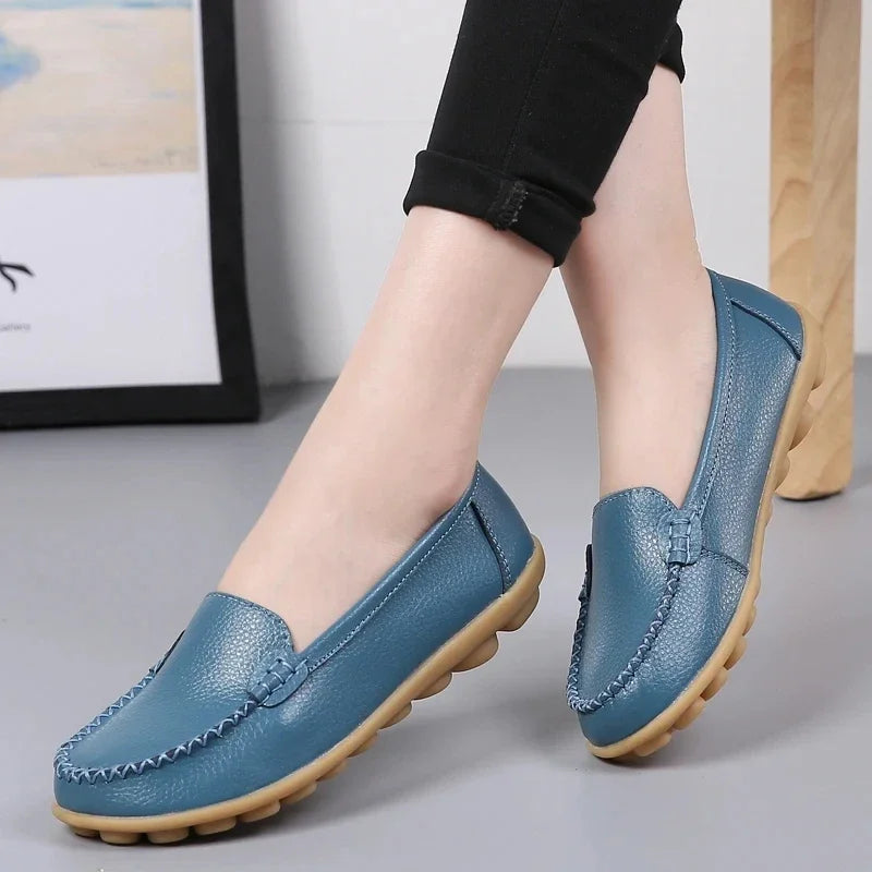 Women's Ballet Flats – Cut-Out Leather Breathable Moccasins, Casual Ballerina Boat Shoes