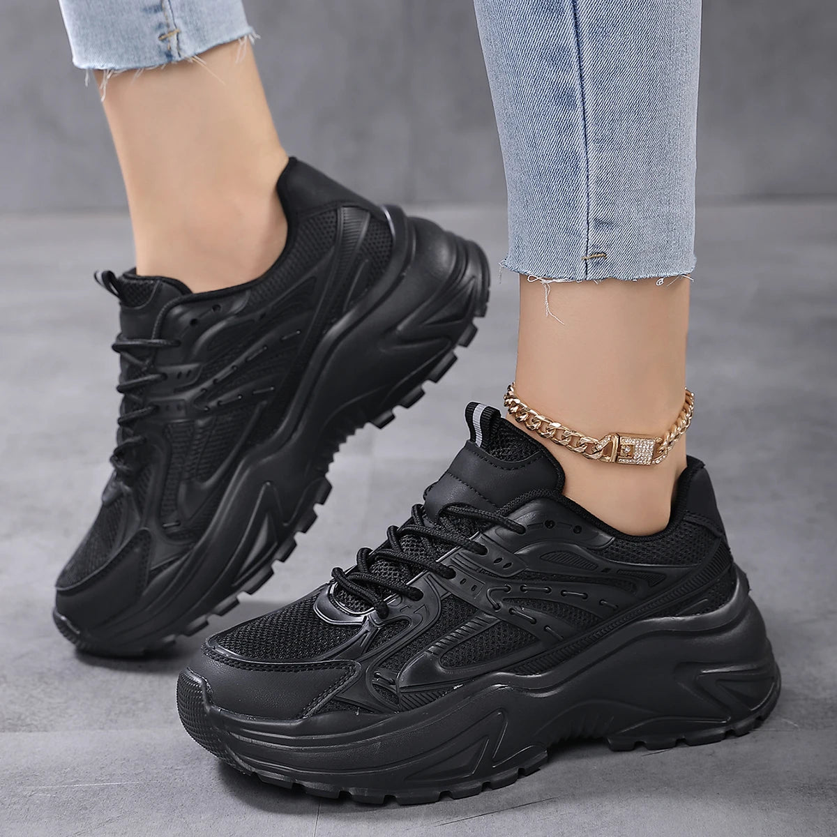 Women’s Fashionable Chunky Mesh Sneakers – Breathable & Comfortable Elevator Design