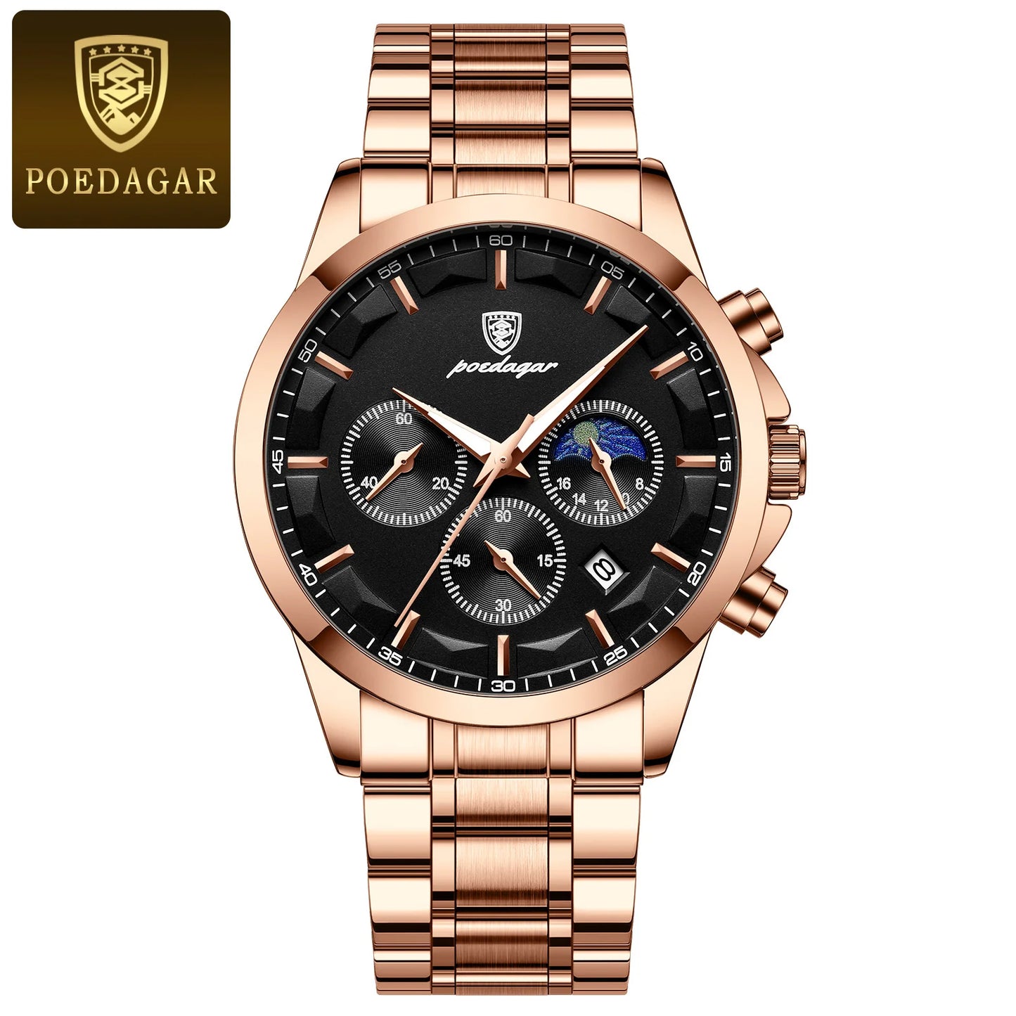 POEDAGAR Men's Luxury Sports Quartz Watch - Waterproof Chronograph with Luminous Hands & Leather Strap