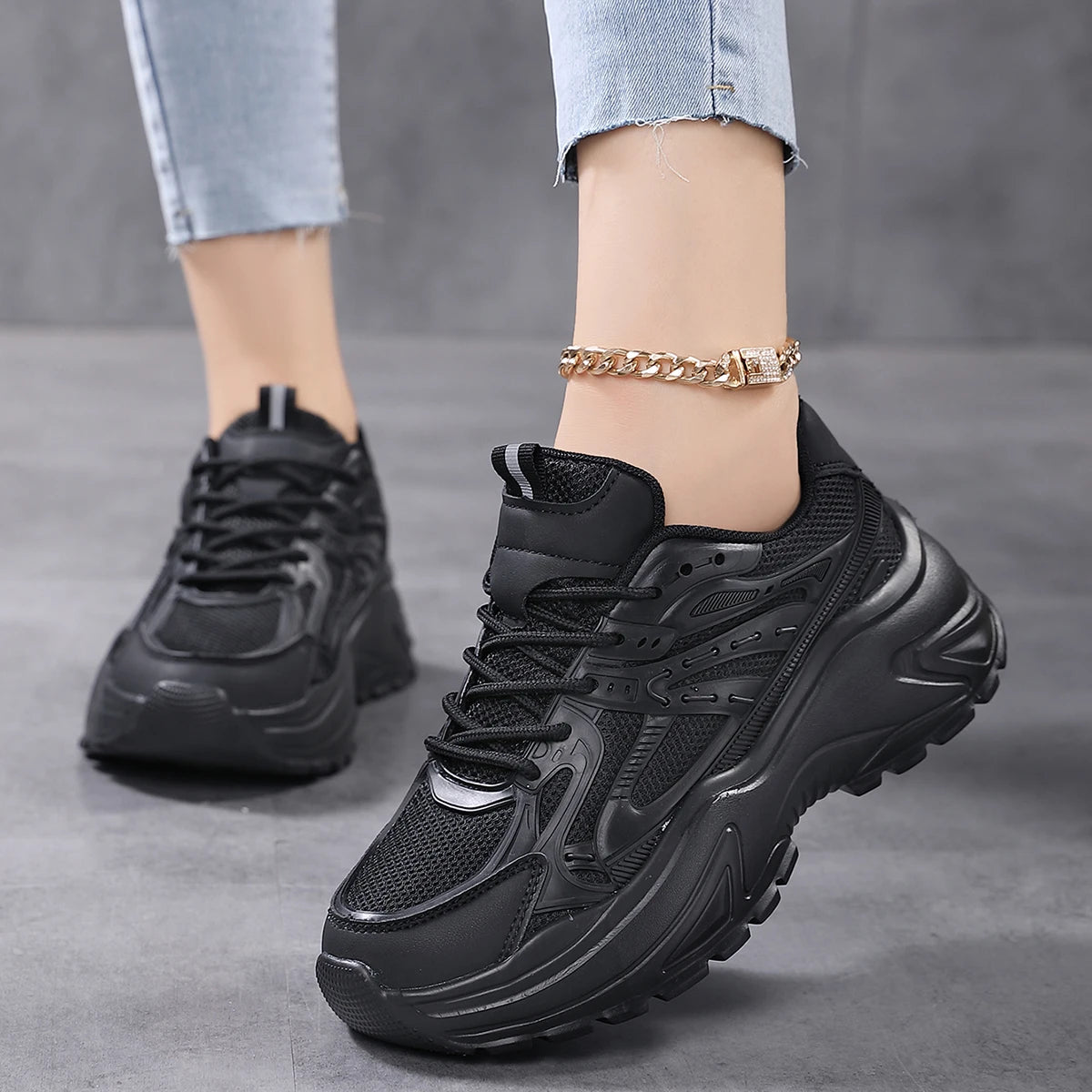 Women’s Fashionable Chunky Mesh Sneakers – Breathable & Comfortable Elevator Design