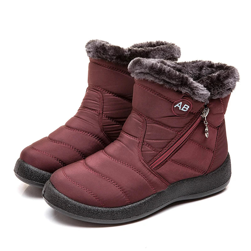 Women's Waterproof Winter Boots - Soft Fur Snow Boots with Zipper