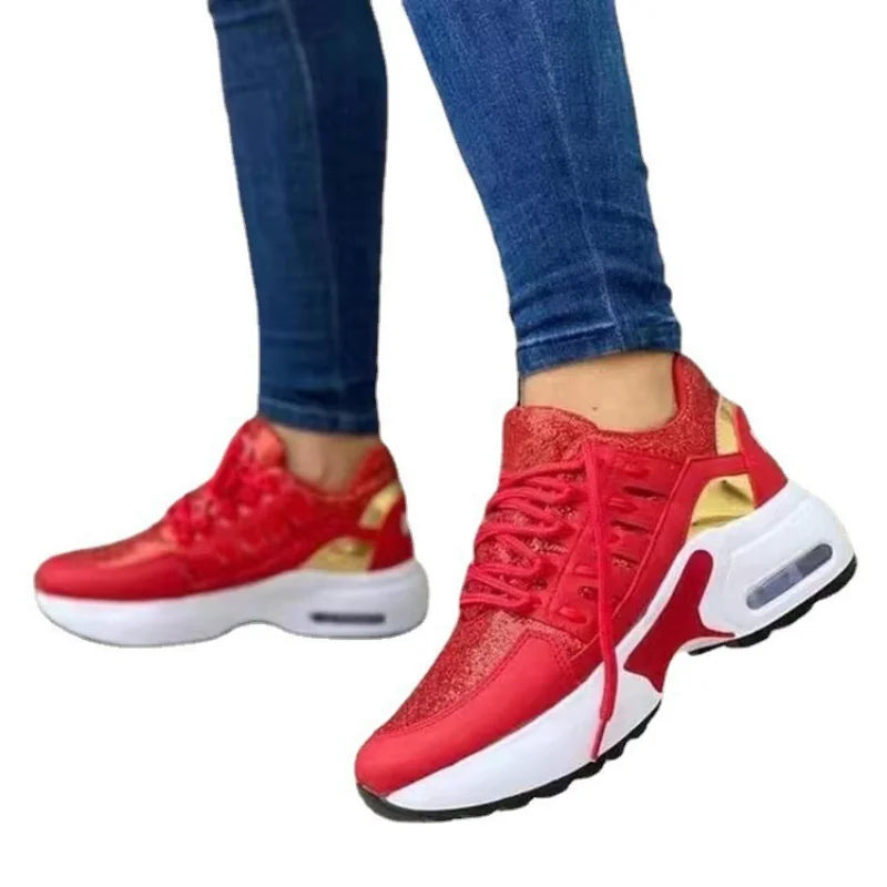 Women's Fashion Vulcanized Platform Sneakers – Breathable Mesh Casual Running Shoes