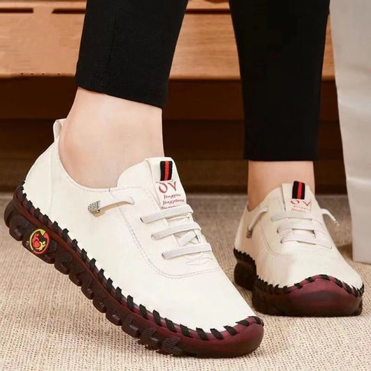 Women's Leather Sneakers – Casual Vulcanized Flat Loafers, Soft Comfortable Slip-On Shoes, Stylish Zapatillas de Mujer