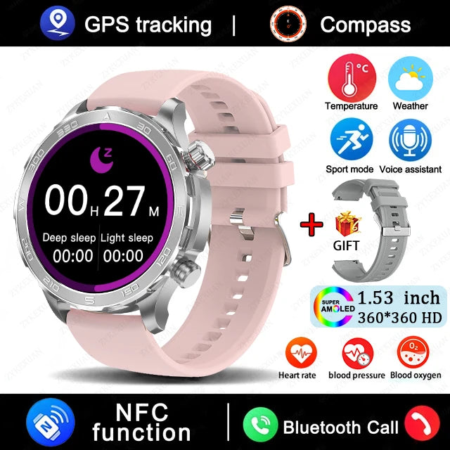 2025 New Bluetooth Call Smart Watch for Men – 1.53" AMOLED HD Screen, Heart Rate Monitor, NFC, GPS, IP68 Waterproof, Sports Smartwatch