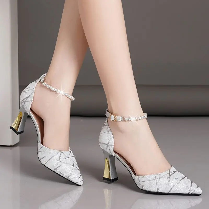 Beads Pumps Pointed Tip Women's High Heels – Heeled Sandals, Luxury 2024 Trend Mary Jane Shoes, Women's Heels