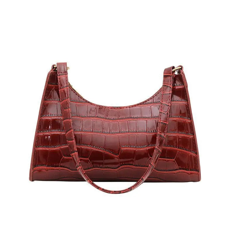 Fashion Exquisite Retro Crocodile Pattern Leather Tote – Women’s Casual Shoulder Bag with Chain Handle