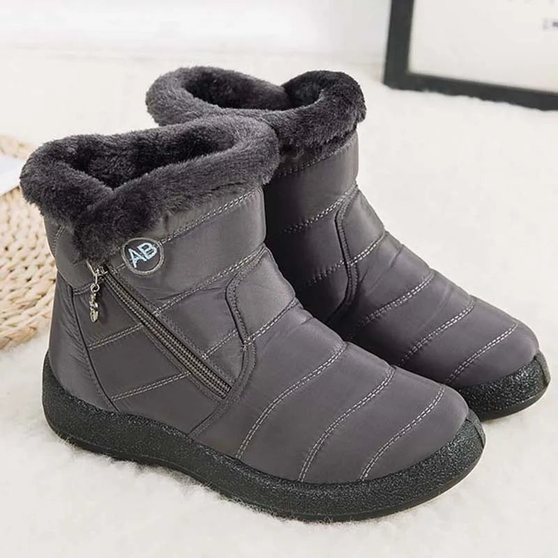 Women's Waterproof Winter Boots - Soft Fur Snow Boots with Zipper