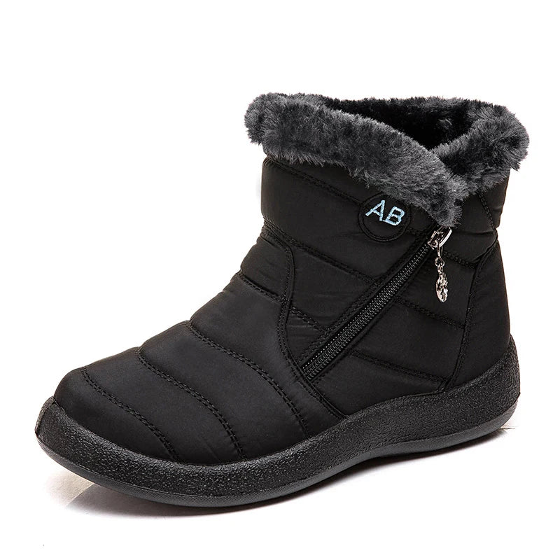 Women's Waterproof Winter Boots - Soft Fur Snow Boots with Zipper